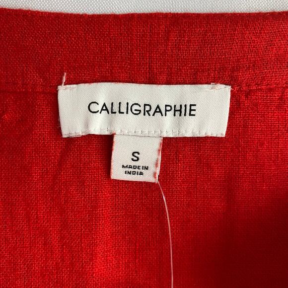 Calligraphie Linen Blend Kimono Poncho Top Women S Red Slouchy‎ Lagenlook Boho - Picture 7 of 8